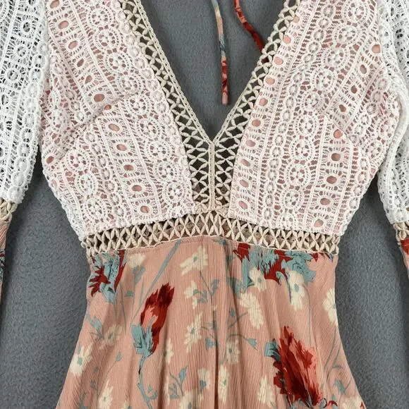 Selfie Leslie Dress Womens Small Floral Lace Boho Long Sleeve Crochet Trim Mini - Picture 5 of 15